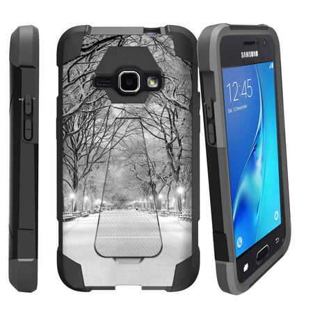 Case for Samsung Galaxy J1 2015 Version SMJ100 [ Shock Fusion ] Hybrid Layers and Kickstand Case City Travel (Best Version Of Winter Wonderland)