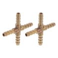 thumbnail image 1 of Accesorios de manguera de latón en forma de espina 1/4" Conector de tubería cruzado de 4 vías para aire, agua, aceite, gas, combustible 2 piezas tono dorado, 1 of 1