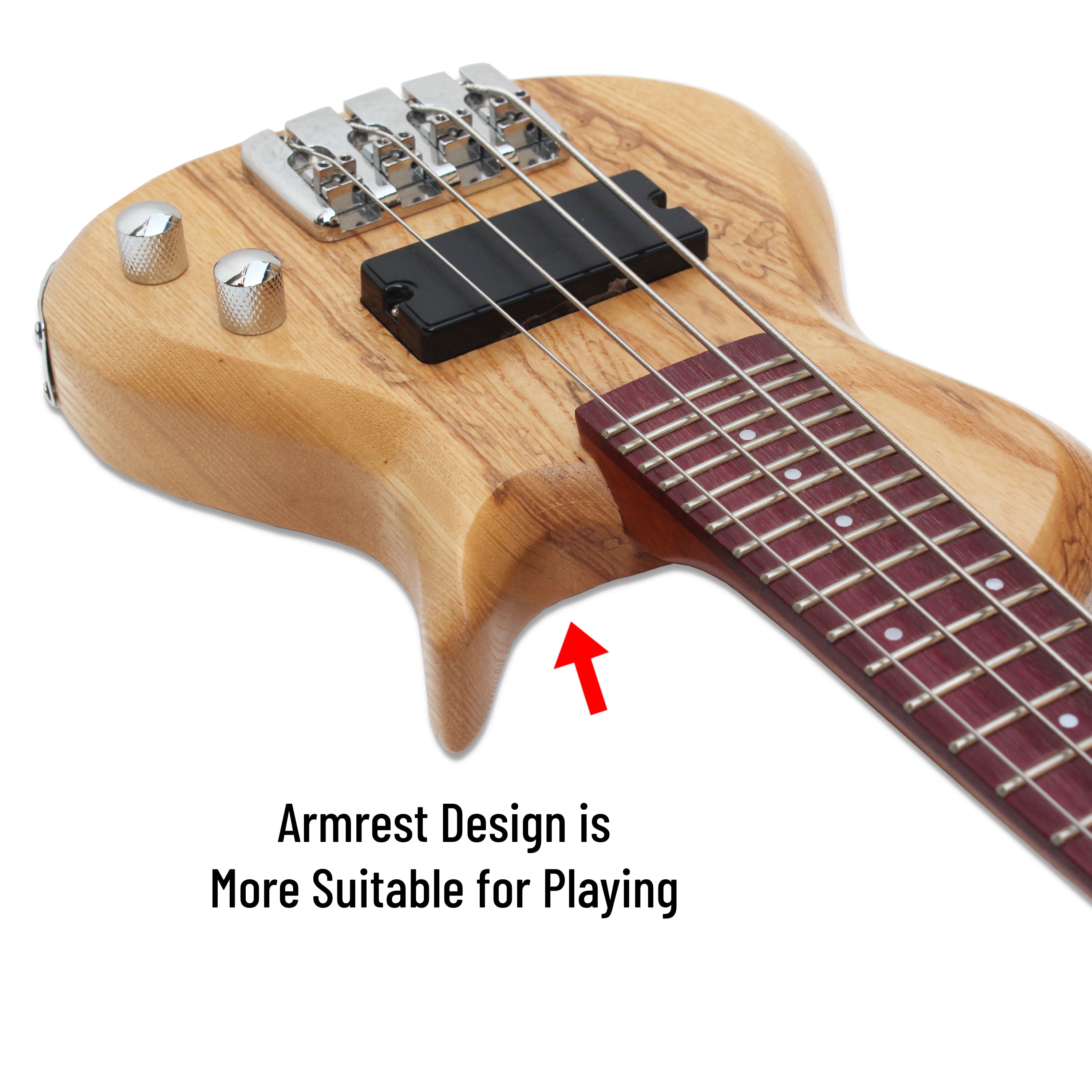 Batking Mini Electric Bass Guitar Travel Ubass 4 String Fretted with Gig Bag
