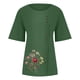 thumbnail image 4 of DTBPRQ - Camisas de lino para mujer, blusa bordada de algodón y lino, manga corta, estilo bohemio mexicano, camiseta informal, 4 of 4