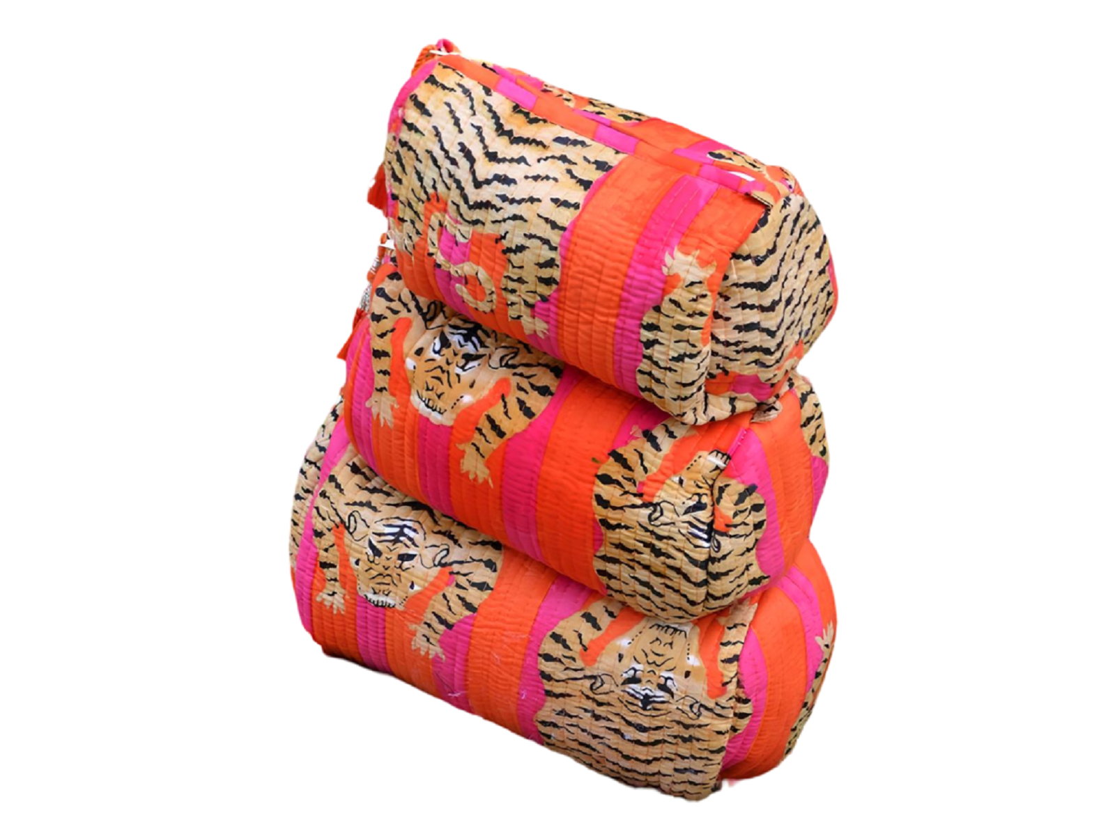 INDACORIFY Cotton Quilted Toiletry Bag Set of 3 Pieces Tiger Print Cosmetic Makeup Bags Pouches Travel Vintage Storages Shaving Kit