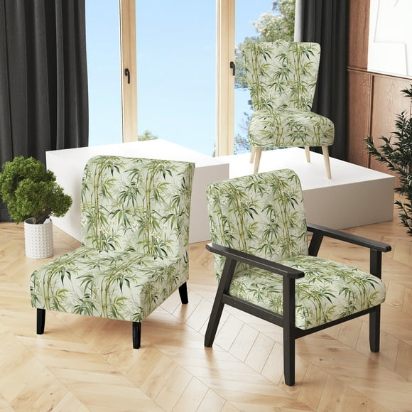 Designart "Zen Harmony Of Tropical Bamboo IV" Green Bamboo Upholstered Accent Chair - Tropical Arm Chair For Bedroom