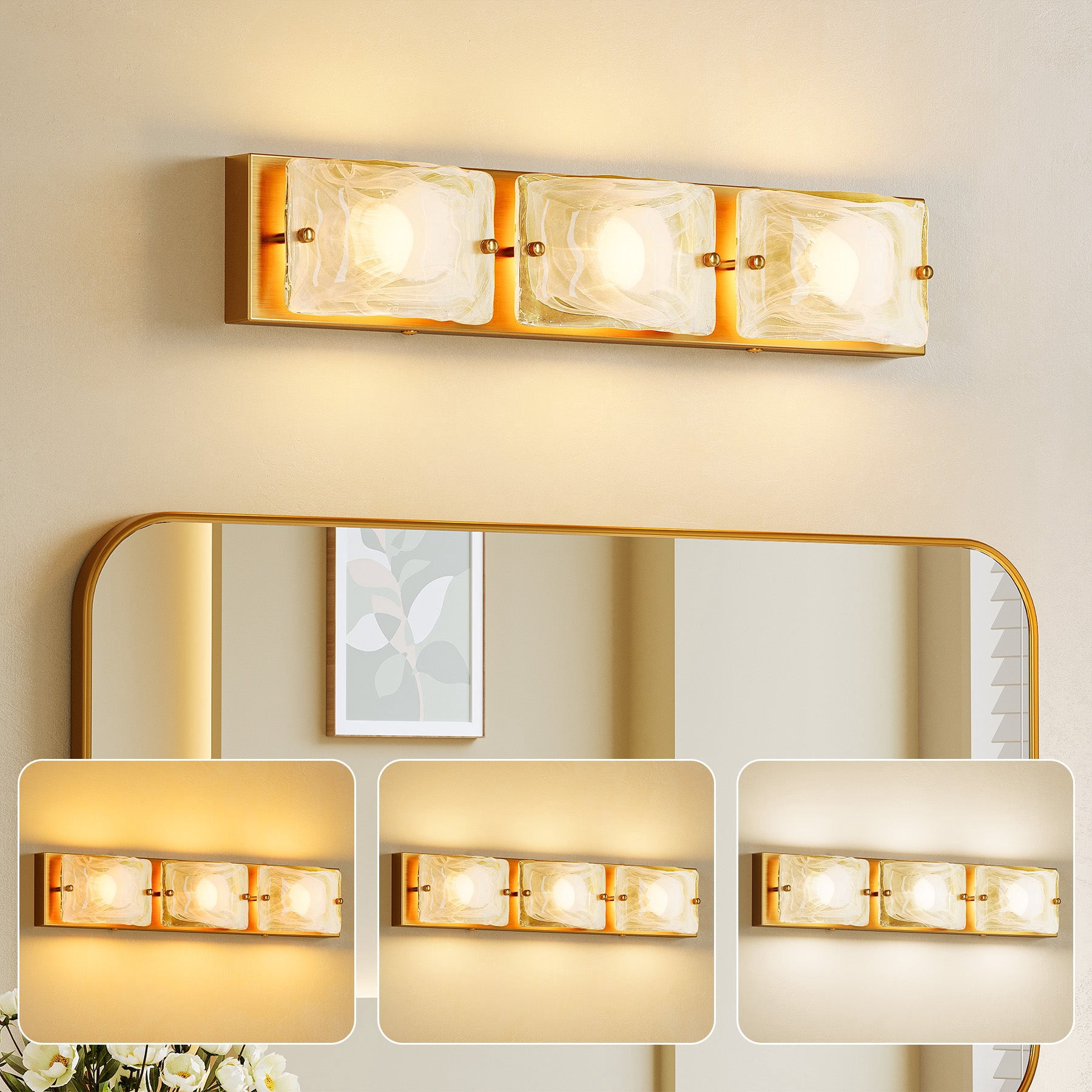 Fnova 22" LED Gold Vanity Lights, Modern 3CCT Dimmable Bathroom Light Fixtures (ETL Listed, Bulbs Included)
