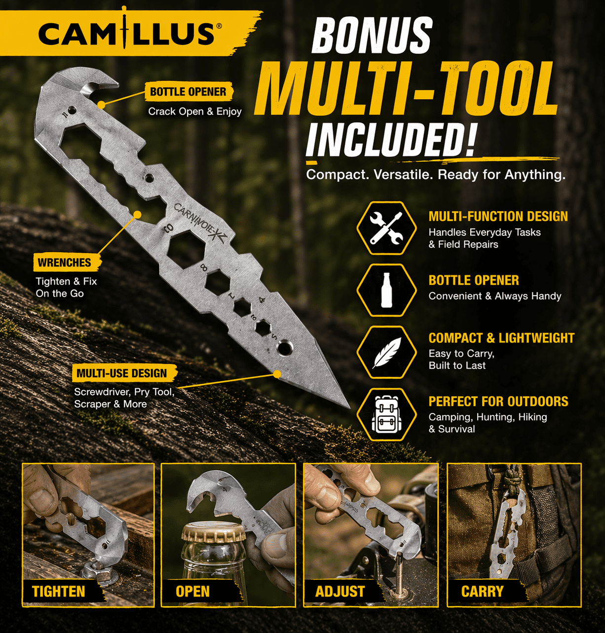 Camillus Carnivore XZ 8" Fixed Blade Knife Set with Sheath & Multi-Tool – Camping & Outdoor Utility Knife