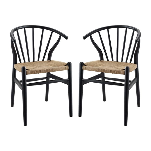Maklaine 18.5" Spindle Wooden Dining Side Chair in Black (Set of 2)