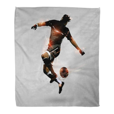LADDKE Flannel Throw Blanket Red Football Abstract Soccer Player Jumping Touch Ball Soft for Bed Sofa and Couch 58x80