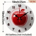 thumbnail image 3 of 2D Flat 1pc 10Inch Wooden Red Apple Wall Clock - Silent Non-Ticking Round Clock with Golden Hands, Battery Operated (AA Not Included) - Modern Home Decor for Living Room, Kitchen, Office, 3 of 7