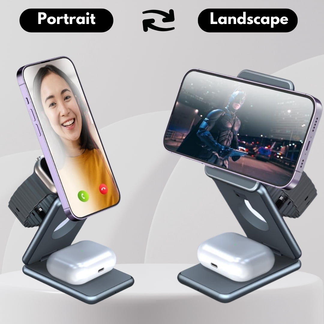 3 in 1 MagSafe Wireless Charger Compatible with iPhone, AirPod and Apple Watch Ultra - Fast Wireless Charger Compatible with MagSafe and NightStand Mode
