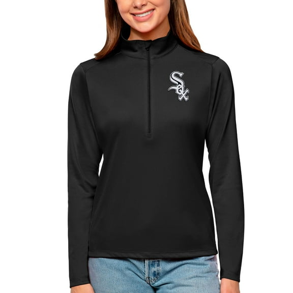 Women's Antigua Black Chicago White Sox Tribute Quarter-Zip Pullover Top