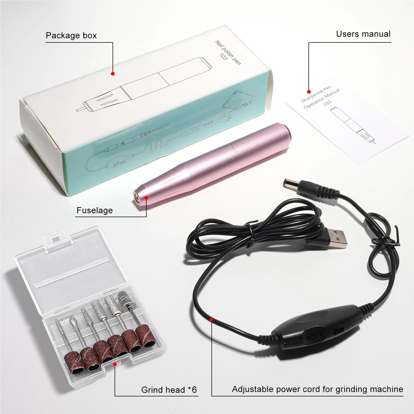 Electric Nail Drill Professional USB Portable Nail Drill Pen Low Voice Nail File for Acrylic Gel Nails Manicure Salon Use