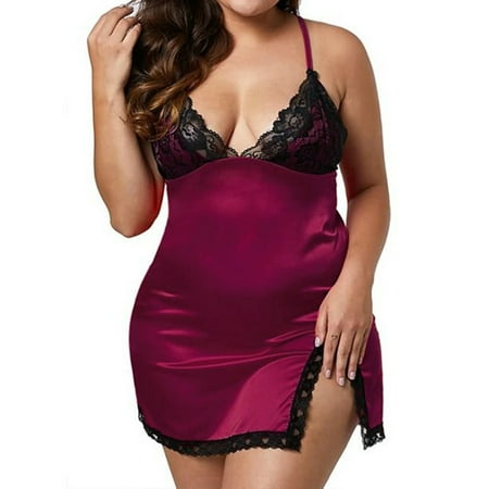 

MRULIC lingerie for women Women Lingerie Lace Underwire Racy Muslin Sleepwear Underwear Nightdress+Briefs Wine + 4XL