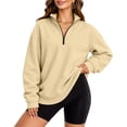 thumbnail image 6 of Tnhcen Women's Quarter Zip Pullover Sweatshirt Long Sleeve Mock Neck Solid Color Loose Fit Kangaroo Pocket Casual Fall Winter Soft Fleece Top Plus Size S-3XL, 6 of 9