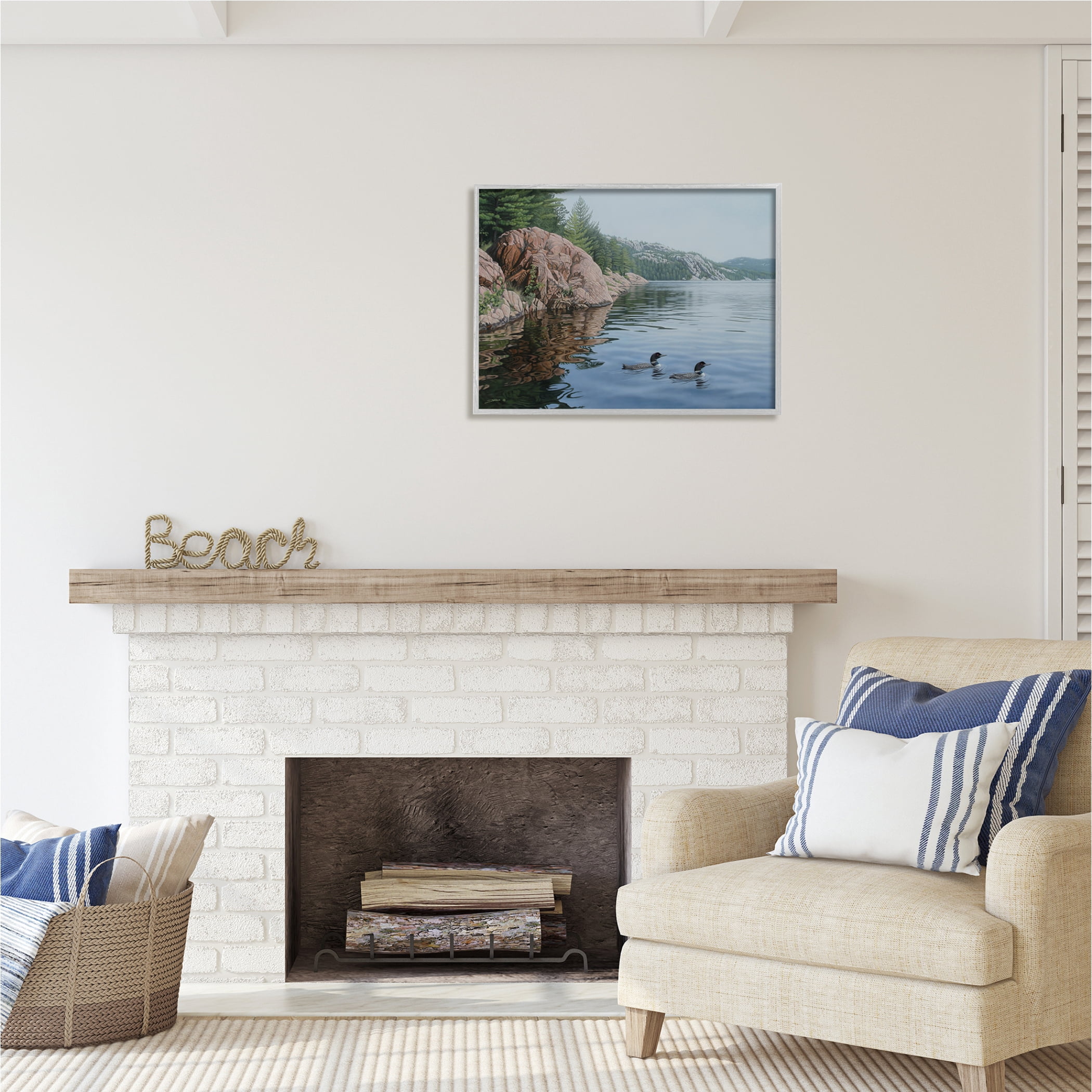 Stupell Industries Swimming Ducks Landscape Nature Photography Gray Framed Art Print Wall Art, 30 x 24
