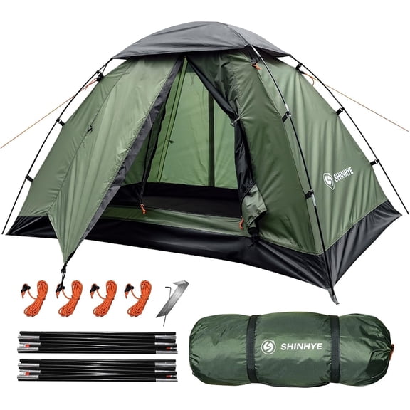 Ultralight Waterproof 2-Person Camping Tent, Green, Hexagonal, Two-Door, Quick-Setup, 3-Season