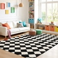 thumbnail image 4 of Pentantan 5’x 8’ Shag Area Rugs, Soft Fluffy Modern Checkered Indoor Carpet for Living Room Bedroom, Black & White, 4 of 7