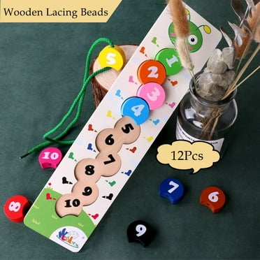 LNKOO Wooden Lacing Beads for Toddlers, Fine Motor Skills Montessori Toys, Preschool Learning Toys for 2 Year Old Boys and Girl Kid Gifts