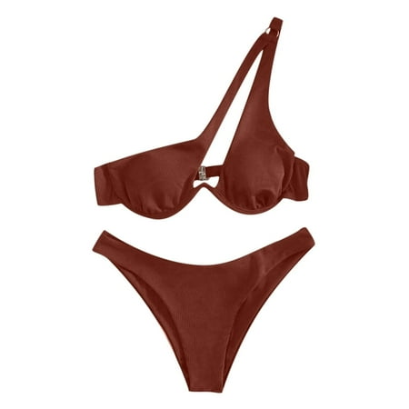 LEEYNEER Womens Bikini Swimsuits Sets Thong Bikini Sets Cross Sling High Waist Shorts Costume 3-piece Split Swimwear Bikini Sets for Women Army Green L