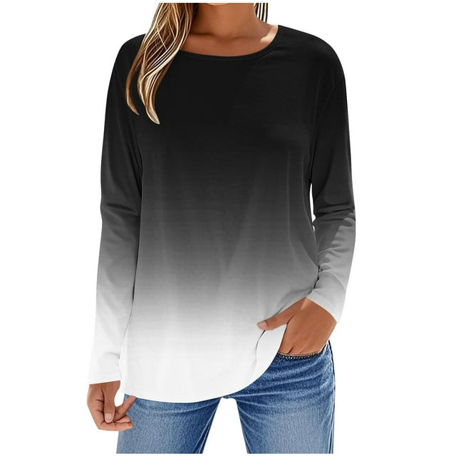 Enjoytime Hauts Décontractés pour Femmes Imprimé Col Rond Manches Longues Chemise Décontractée Tendance Blouses d'Automne