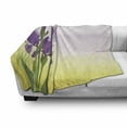 thumbnail image 3 of Garden Art Soft Flannel Fleece Blanket, Flowers of Iris with Green Leaves Gardening Plants Spring Morning, Cozy Plush for Indoor and Outdoor Use, 50" x 70", Violet Green and Yellow, by Ambesonne, 3 of 6