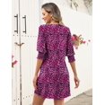 thumbnail image 3 of Vestido LUYAA rosa con estampado floral de manga 3/4 y cuello redondo para mujer, 3 of 6
