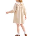 thumbnail image 4 of INSPIRE CHIC Halloween Girls Gingham Dress 3/4 Puff Sleeve Babydoll Shirt Dress with Doll Collar Loose Fit Fall Casual Dress for School & Parties 11-12 Years Apricot, 4 of 5