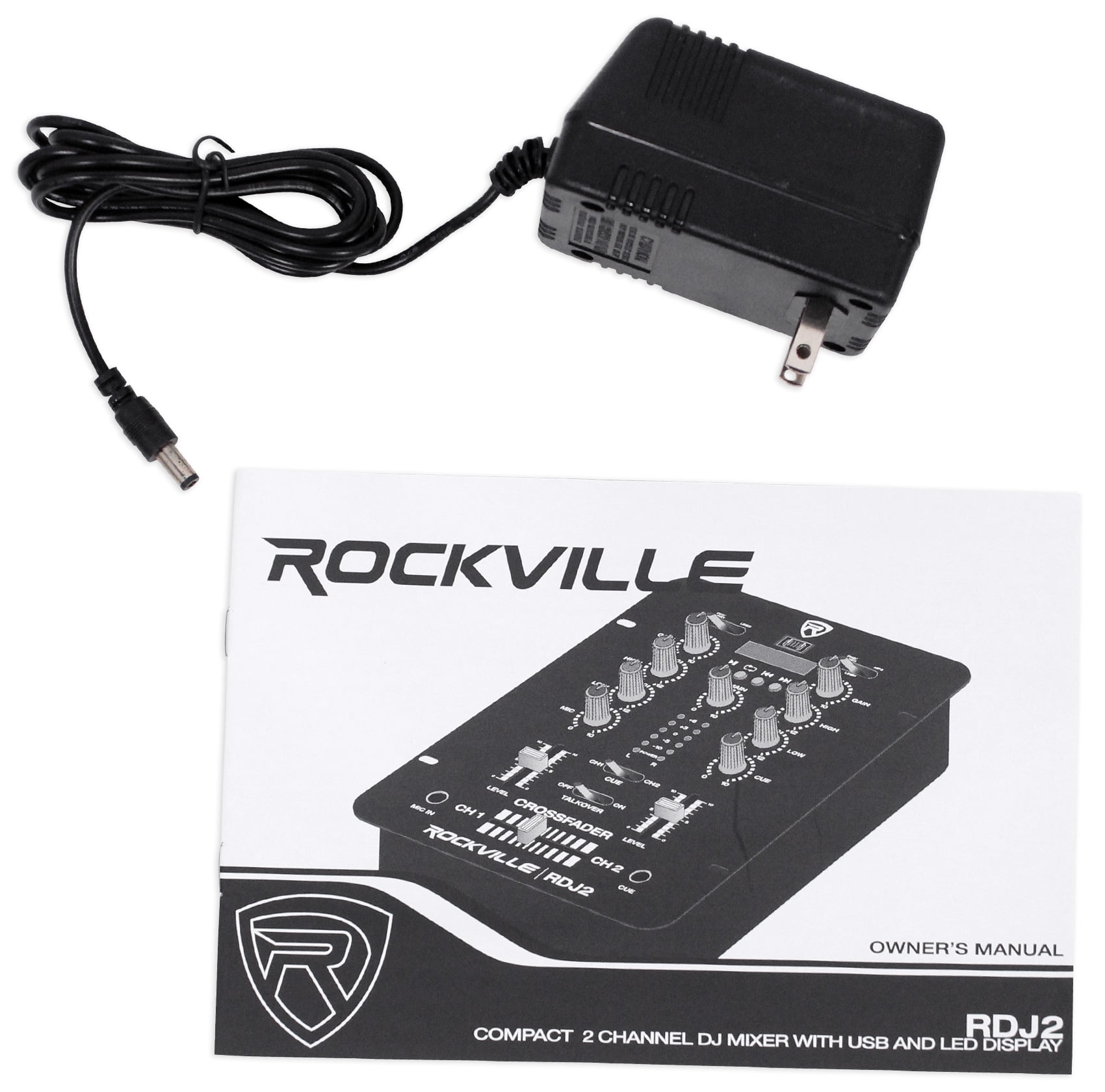 Rockville RDJ2 2 Channel DJ Mixer with USB, Cue Monitor, Talkover, 4 Line Inputs
