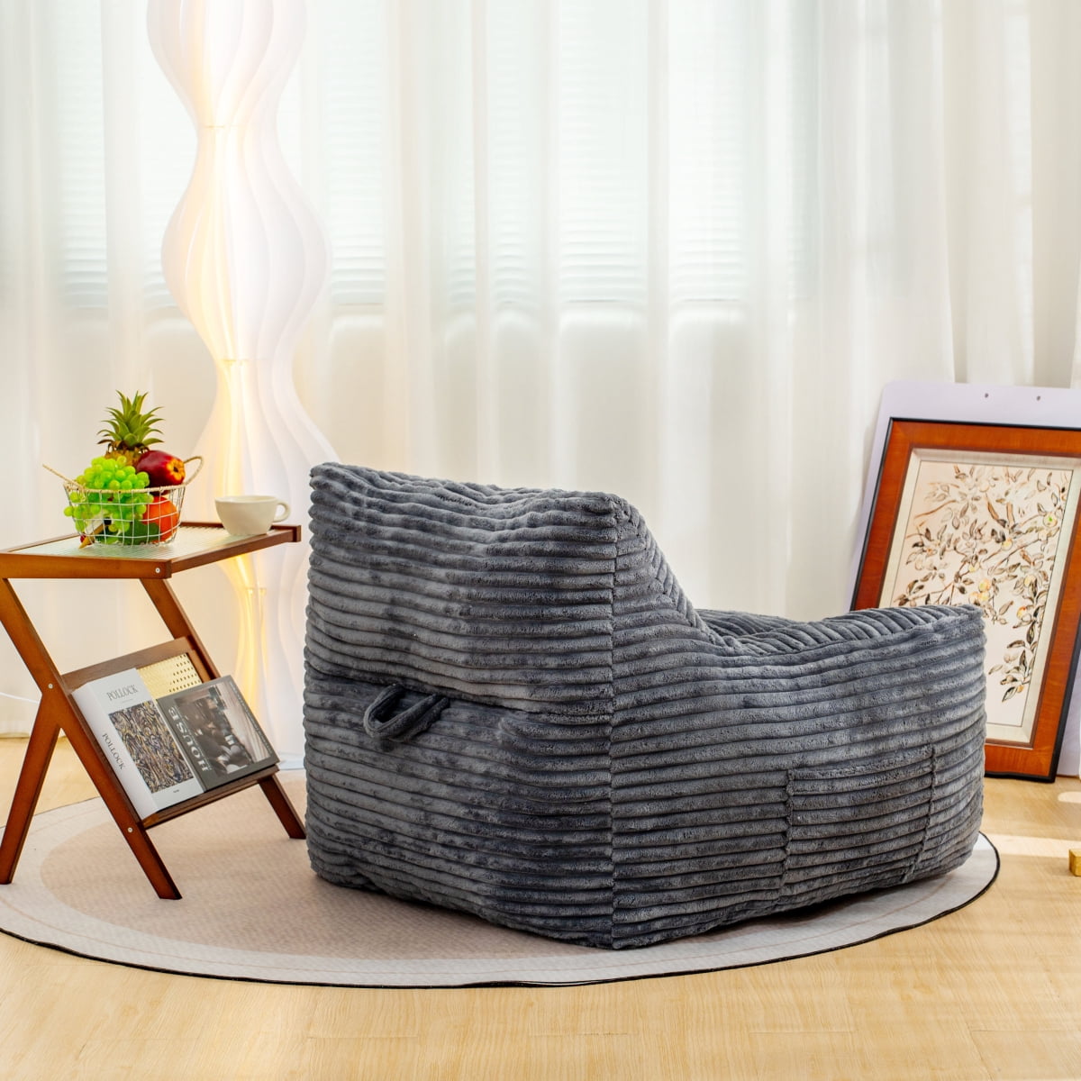 Newboti Furniture Bean Bag Chair for Adults with Armrests - Oversized Comfy Beige Beanbag Lounge Lazy Floor Sofa Chair for Living Room, Bedroom & Dorm, Cozy Fluffy Single Cloud Mini Couch BN.8501