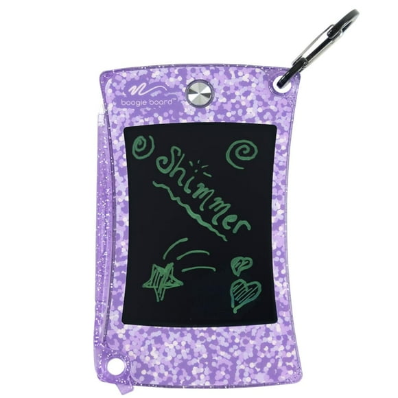 Boogie Board Jot Tablette d'Écriture de Poche Tableau de Gribouillage Essentiels de Voyage pour Enfants Écran LCD Stylet Effaçable Instantané Support de Dessin Jouet Éducatif pour Filles Garçons Cadeau d'Anniversaire Collection Scintillante Violet