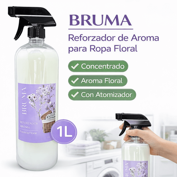 BRUMA Reforzador de Aroma para Ropa Floral Concentrado 1 L con Atomizador, Perfume Textil para Lavandería