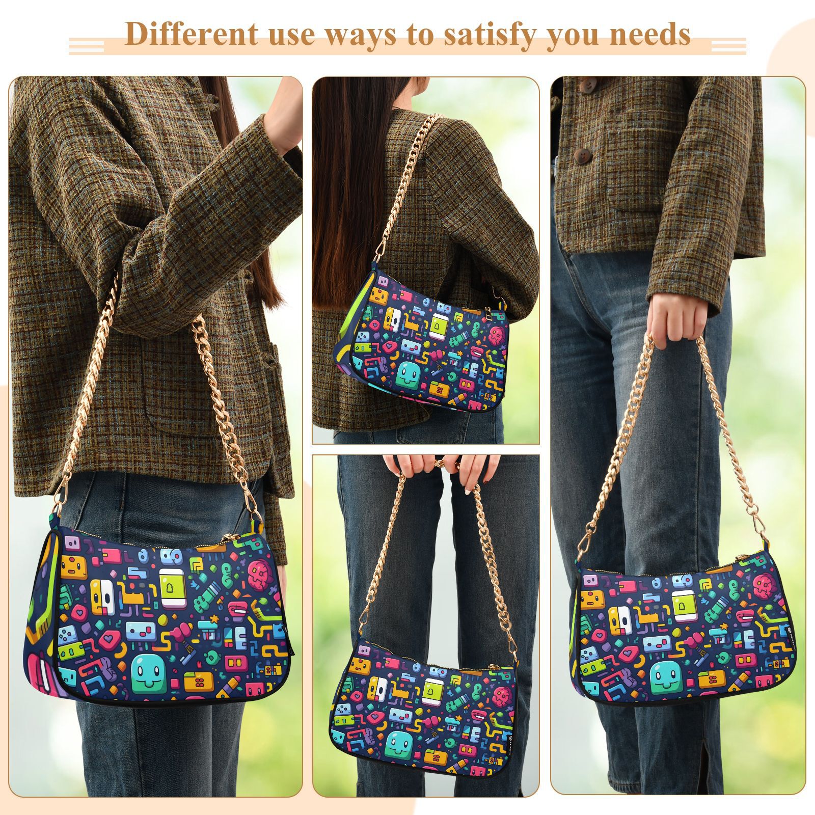Robots AliensWomen Small Shoulder Bag Crossbody Tote Hobo Bags Purse Clutch Handbags with Chain Strap for Women
