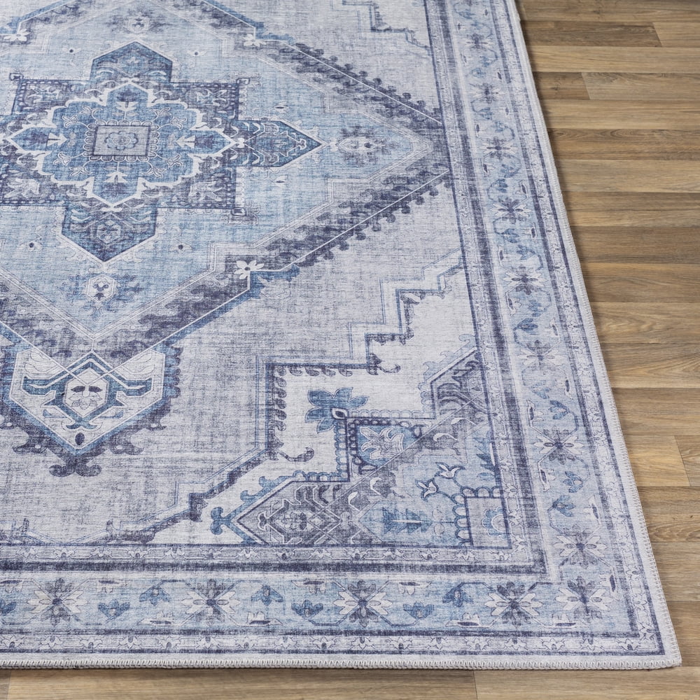 Livabliss Area Rugs for Living Room, 3x8 Iris Traditional Blue Runner Rug, Bedroom Dining Room Home Decor Stain Resistant Carpet (2'7" x 7'7" Runner)