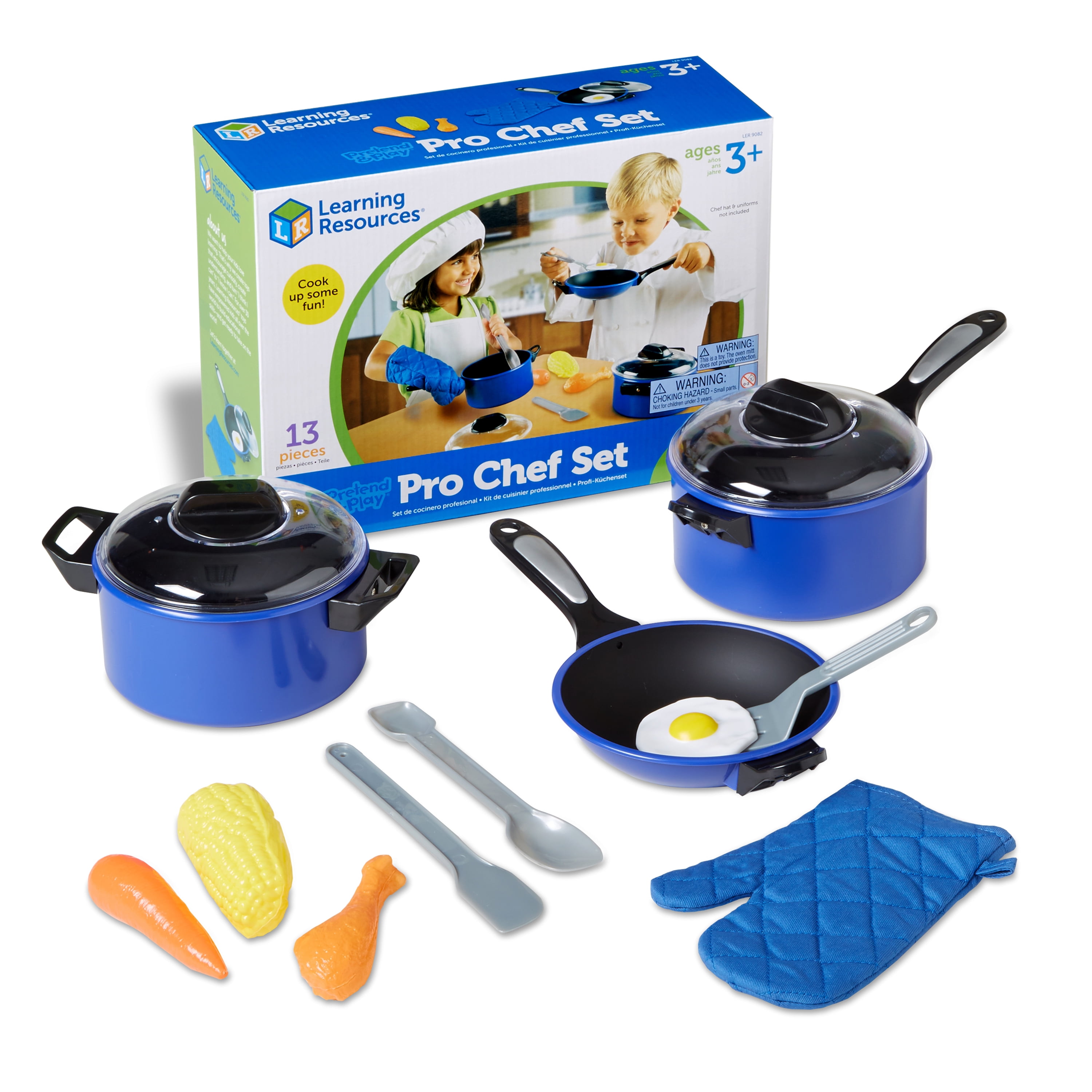 9 Pieces Plastic Pots and Pans Cookware Playset for Kids Pretend Play White 