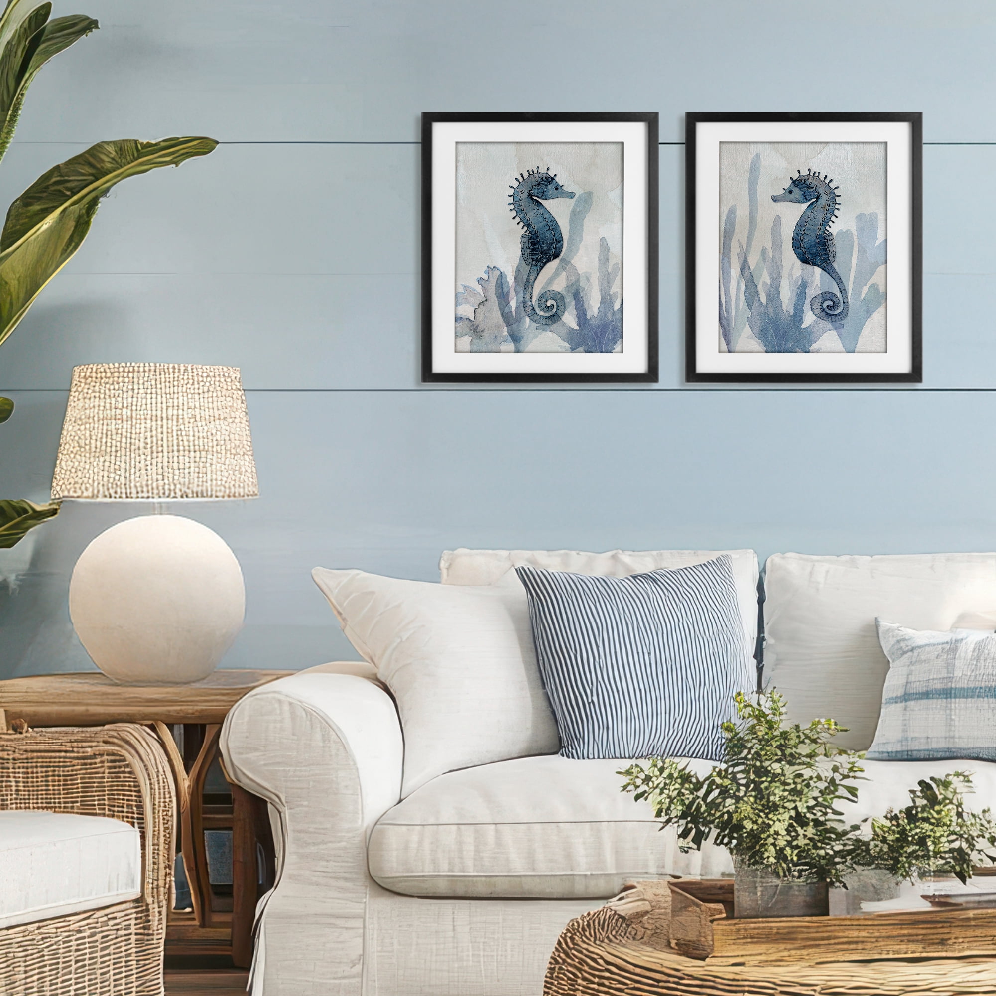 Stupell Industries Impressions of Seahorses 2 Piece Black Framed Print Under Glass Set, design by Susan Jill