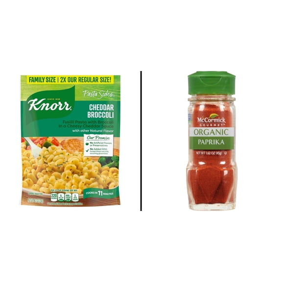 Knorr Pasta Sides Cheddar Broccoli Family Size & McCormick Gourmet Organic Paprika