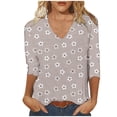 thumbnail image 2 of Jsaierl Tops for Women 3/4 Sleeve Plus Size V Neck Shirts Boho Graphic Petite Blouses Work Elegant T-shirts Top S-4XL, 2 of 5