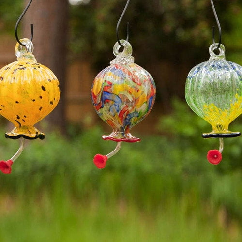 Evergreen Flag & Garden Round Glass Hummingbird Feeder (Set of 3