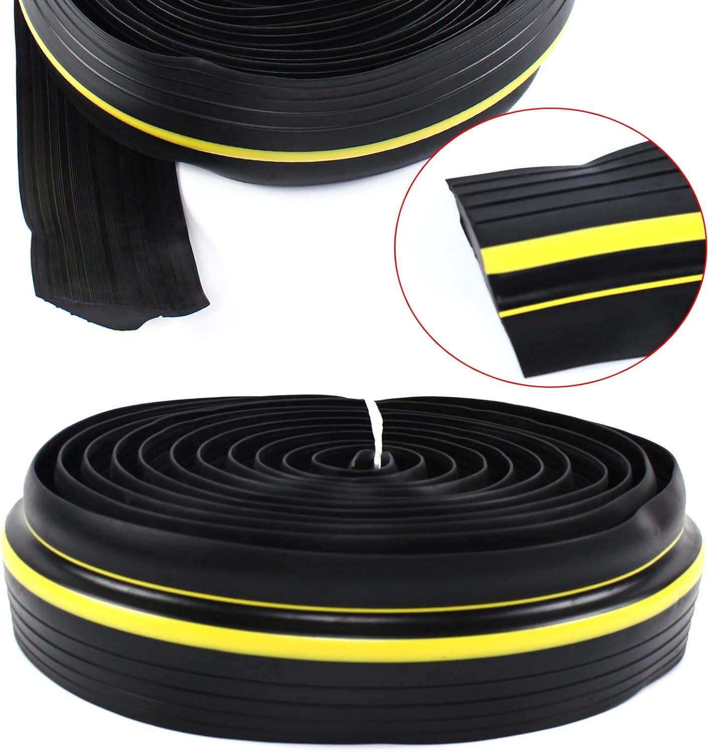 Miumaeov 20ft Garage Sealing Rubber Strip 3" Width Weatherproof Door Threshold Seal Strip Universal PVC Seal Strip with Yellow Lines