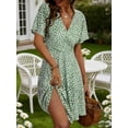 thumbnail image 6 of Womens Sundress Summer Floral Short Sleeve Wrap V Neck A-Line Midi Dress Flower 3 L, 6 of 8