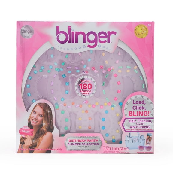 blinger® Glimmer Collection Refill Set with 180 Colorful Hair-Safe Gems - Birthday Party | Gem Stamper Not Included