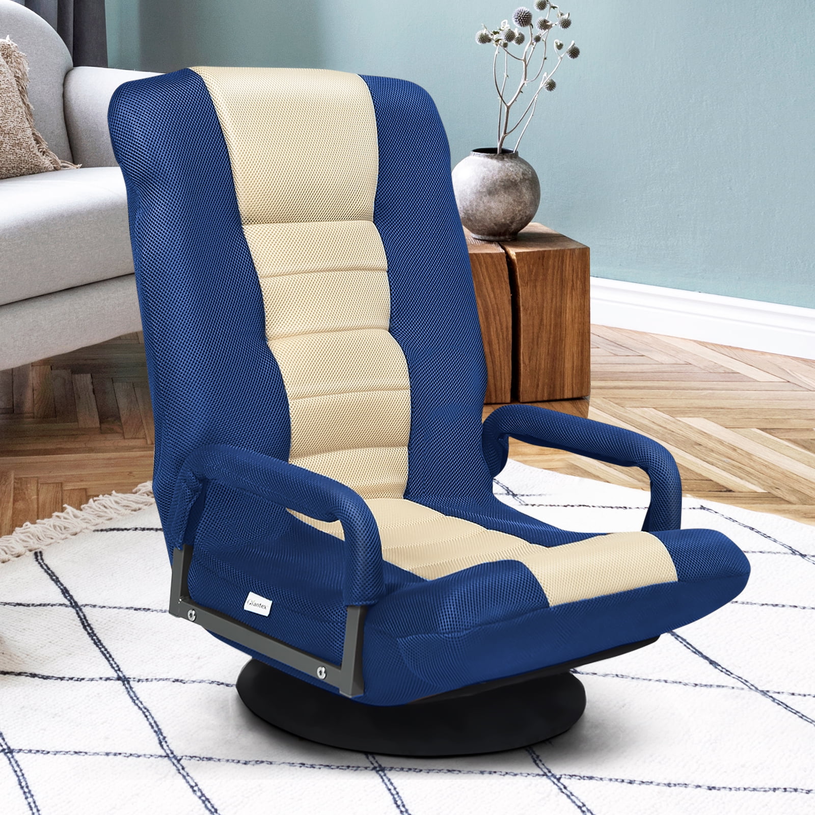 Giantex Reclining Folding Gaming Chair, Video Gaming Rocker w/5-Position Adjustable Backrest & 360 Degree Swivel Round Base, Padded Lazy Sofa Chair