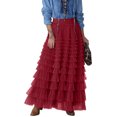 thumbnail image 4 of Women's Long Skirt Multilayer Mesh Pleated High Waist High Stretch Elegant Solid Color Cake Skirt, 4 of 9
