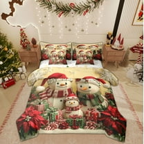 Feelyou Kawaii Snowman Bedding Comforter Set 7pcs, Winter Snowflake Queen Bedding Sets, Christmas Holiday Reversible Queen Sheet Sets, Luxury Bedroom Decor
