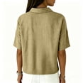 thumbnail image 7 of Nestiefly Women’s Cotton Linen Polo Shirt Casual Short Sleeve Summer Top Thin Short Sleeve Button Down Shirts Blouses Khaki 2XL, 7 of 7