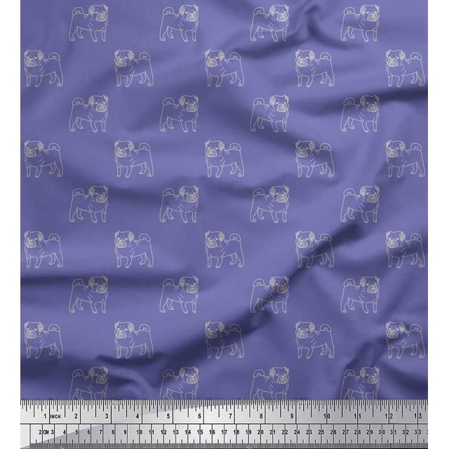 Soimoi Poly Georgette Fabric Pug Dog Fabric Prints by Yard 42 Inch Wide