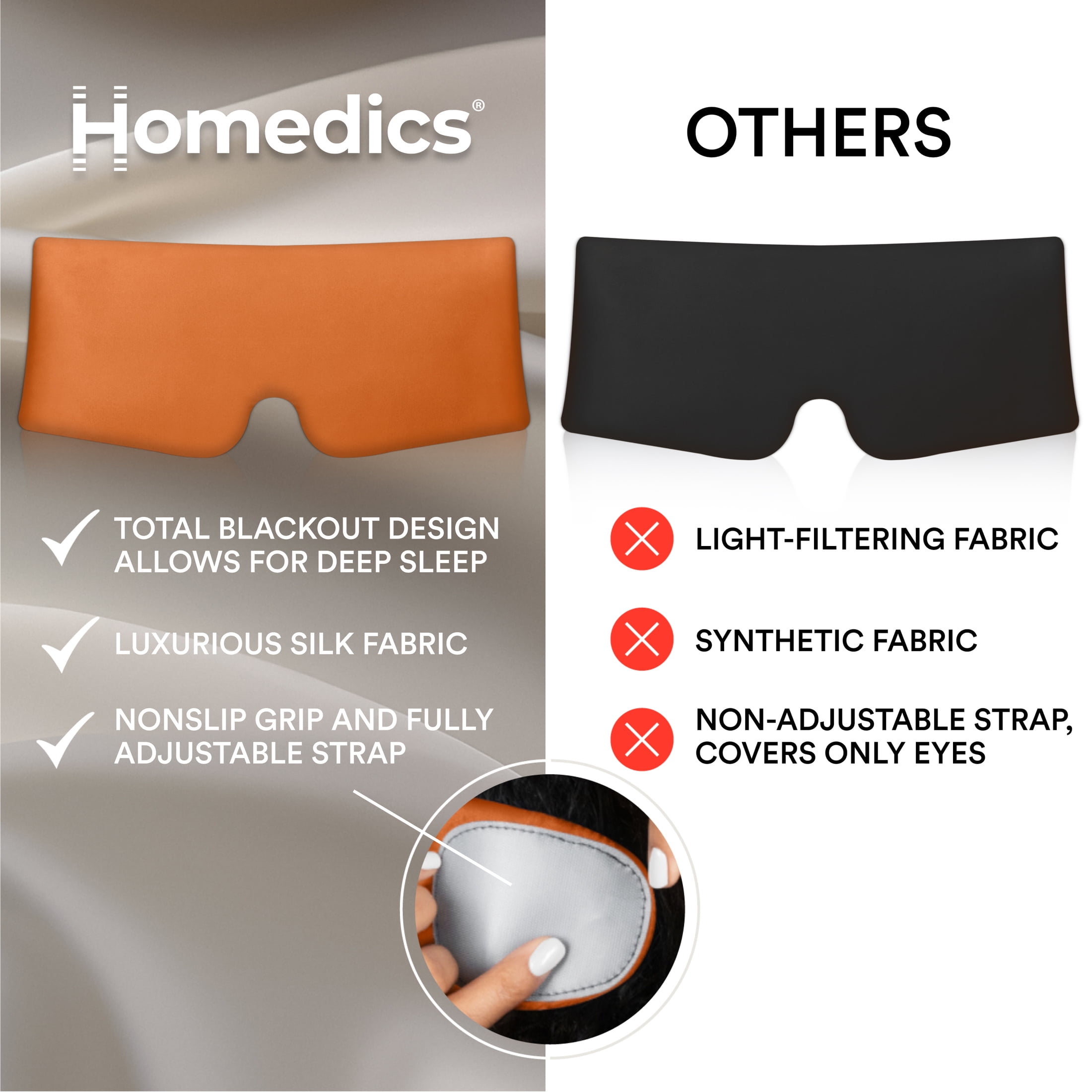 Homedics 100% Silk Sleep Mask, Orange