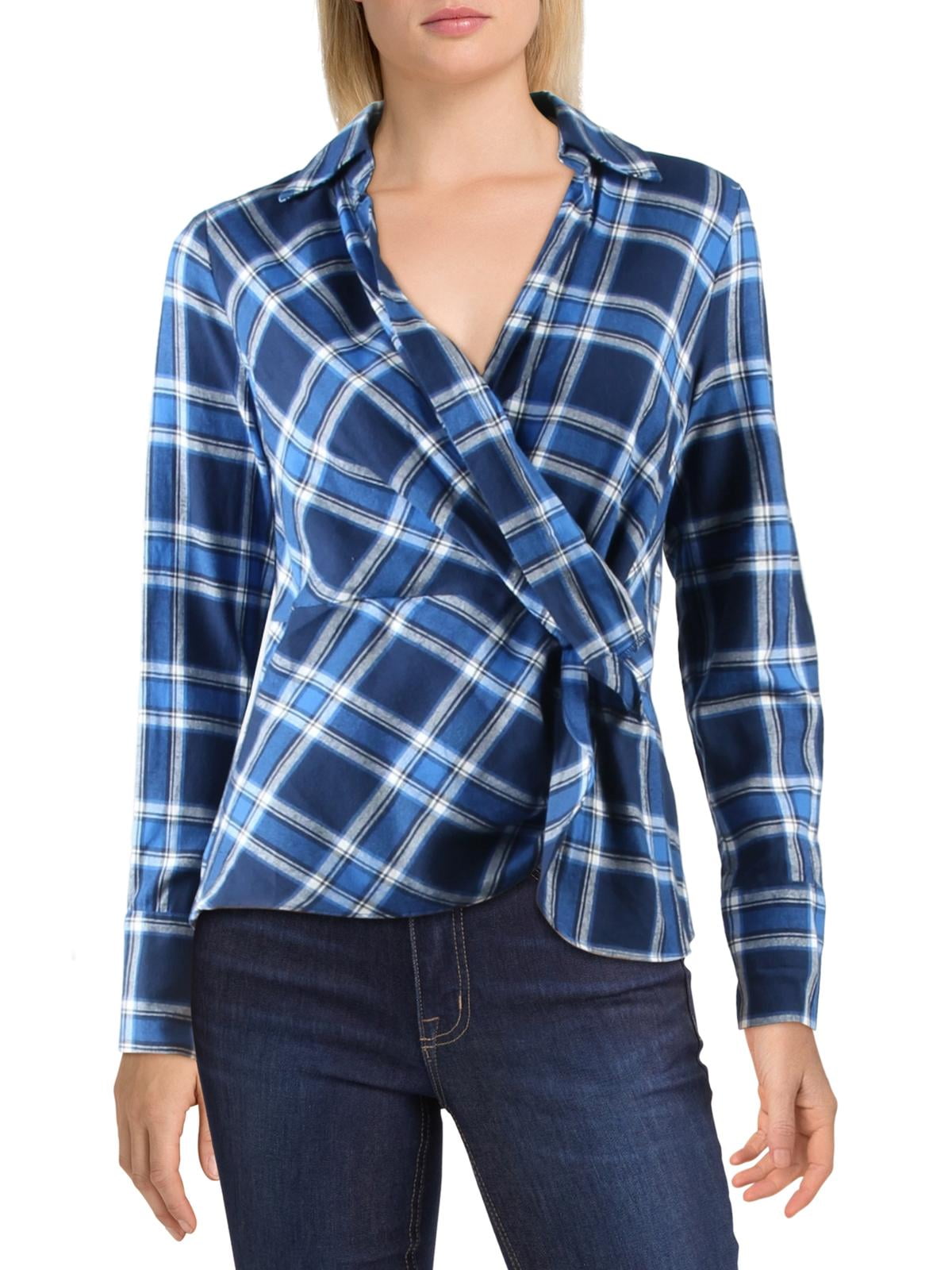 FRNCH Womens Plaid Twist-Front Wrap Top 
