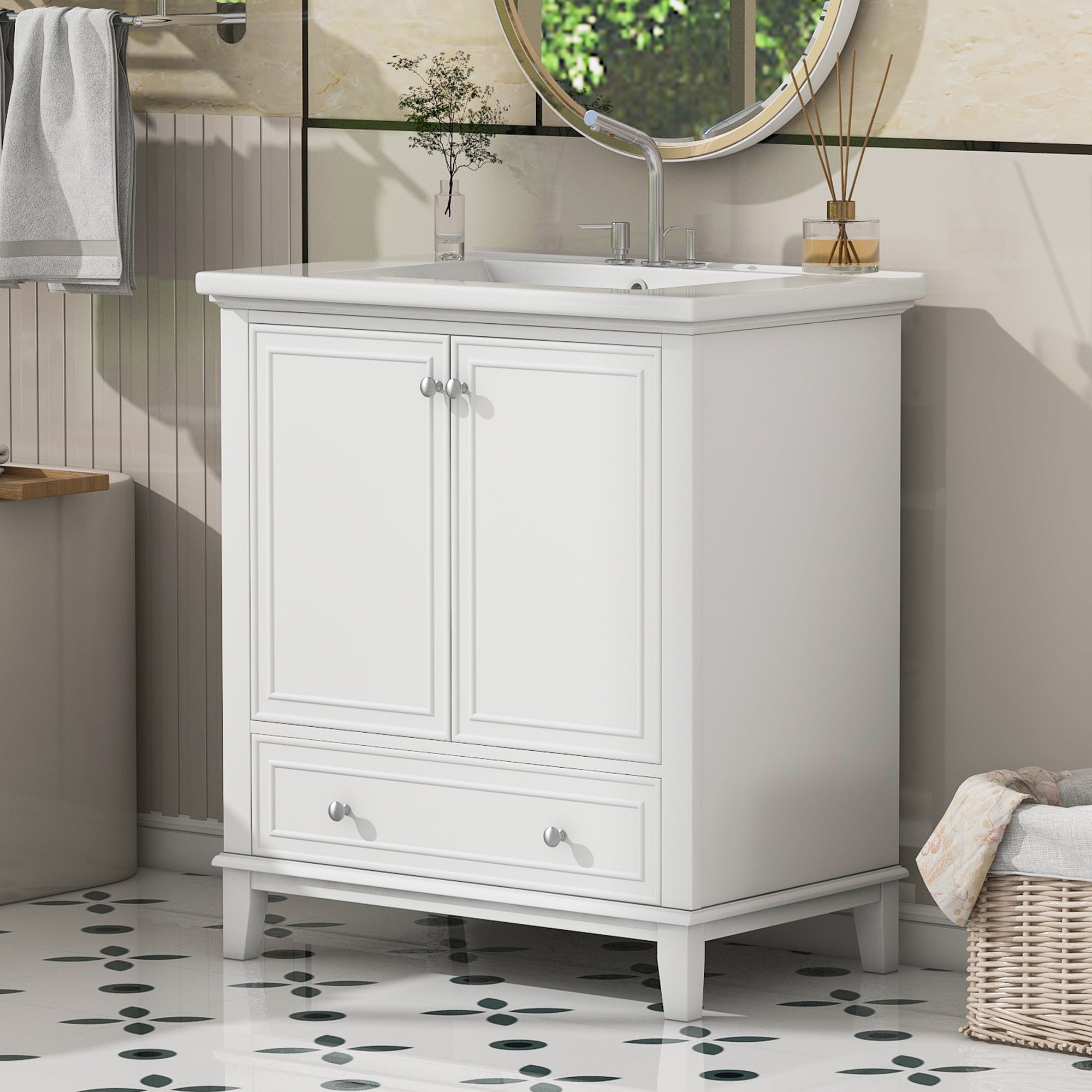 Euroco 30" Bathroom Vanity with Sink Combo, Multi-functional Bathroom Cabinet with Doors and Drawer