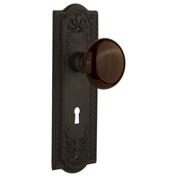 Nostalgic Warehouse Meabrn_Dp_Kh Brown Porcelain Solid Brass Dummy Door Knob Set - Bronze