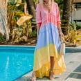 thumbnail image 6 of Sun Dresses Women Summer Casual V-Neck Half Sleeve High Low Maxi Dress Colorful Print Button Ruffle Long Beach Dress, 6 of 7