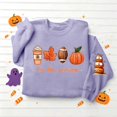 thumbnail image 5 of KEGIRLOM Oversized Halloween Thanksgiving Crewneck Sweatshirt, Pumpkin Fall Graphic Sleeve Print, Spooky Season Casual Outfit Purple Pullover, 5 of 5